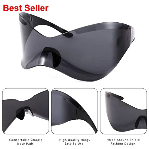 Oversized Futuristic Wrap Shield Sunglasses UV Protection Unisex